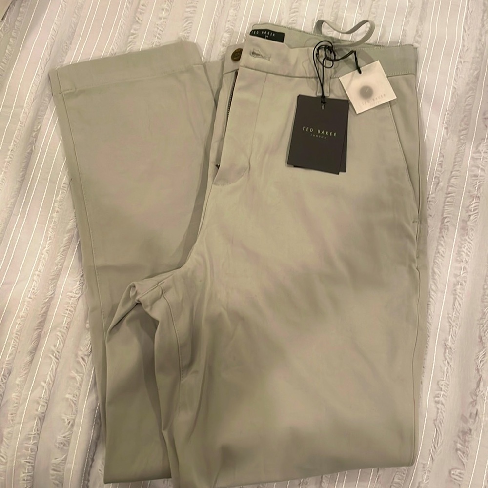 Sage green chinos with adjustable waist